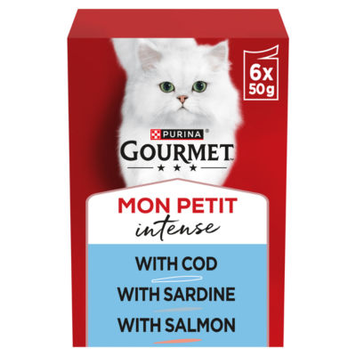 Gourmet Mon Petit wet cat food fish variety cod, sardine, salmon 6x50g, UK version