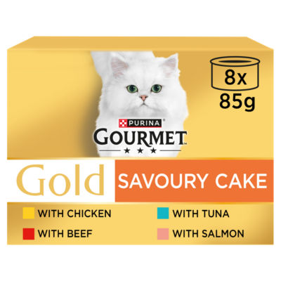 GOURMET Gold wet cat food Savoury Cake Meat and Fish Variety 8x85g, UK version