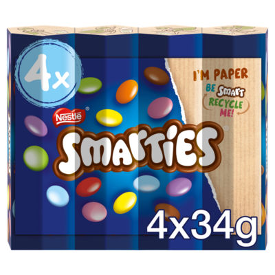Smarties milk chocolate tubes 4 pack 136g (British brand)