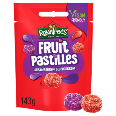 Rowntree's Fruit Pastilles Strawberry & Blackcurrant Sharing Bag 143g, imported from the UK