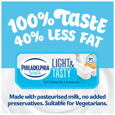 Philadelphia soft cheese dip and breadsticks snack multipack 126g, imported from the UK