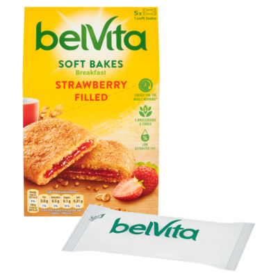 Belvita Myke kjeks jordbær-fylte frokostblandingsbarer multipack 250 g (5 x 50 g)