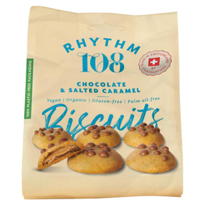 Rhythm 108 Chocolate Salted Caramel Biscuits 135g, imported from the UK