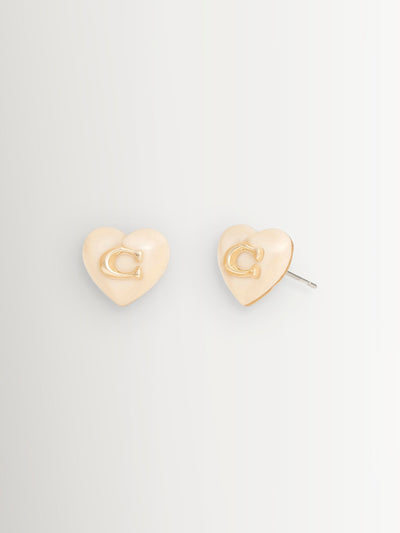 COACH Gold Tone Signature Heart Stud Earrings