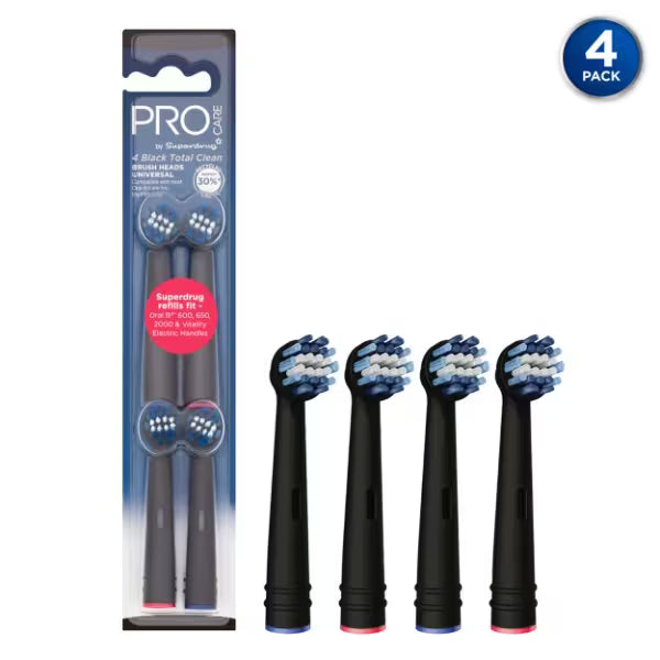 Superdrug ProCare Total Clean Black Brush Heads x4 (British brand)