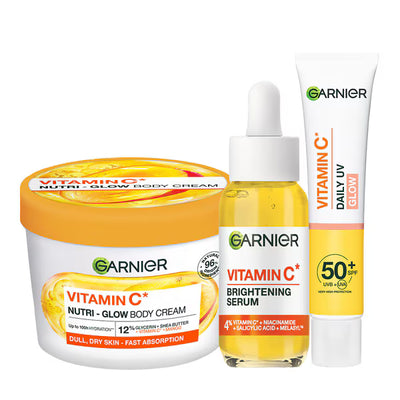 Garnier Vitamin C Face and Body Trio Glow Skincare Set 3 Items