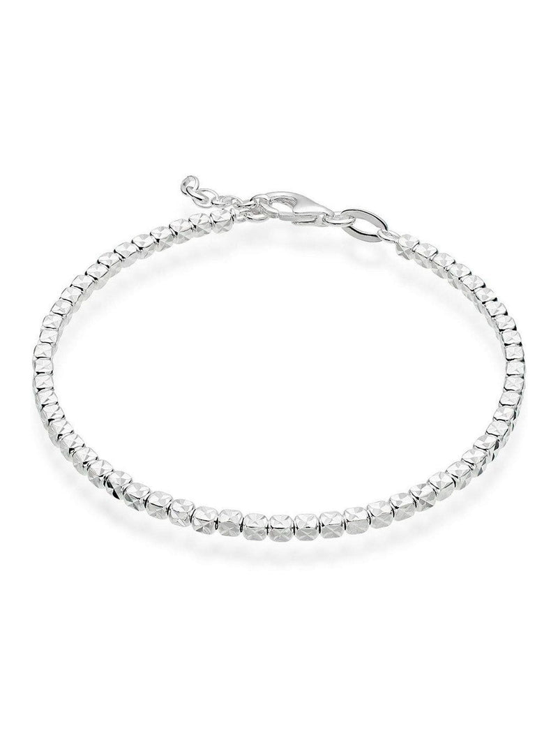 Sterling Silver Cube Bracelet with Sparkle Cut Finish and Lobster Clasp, 19cm