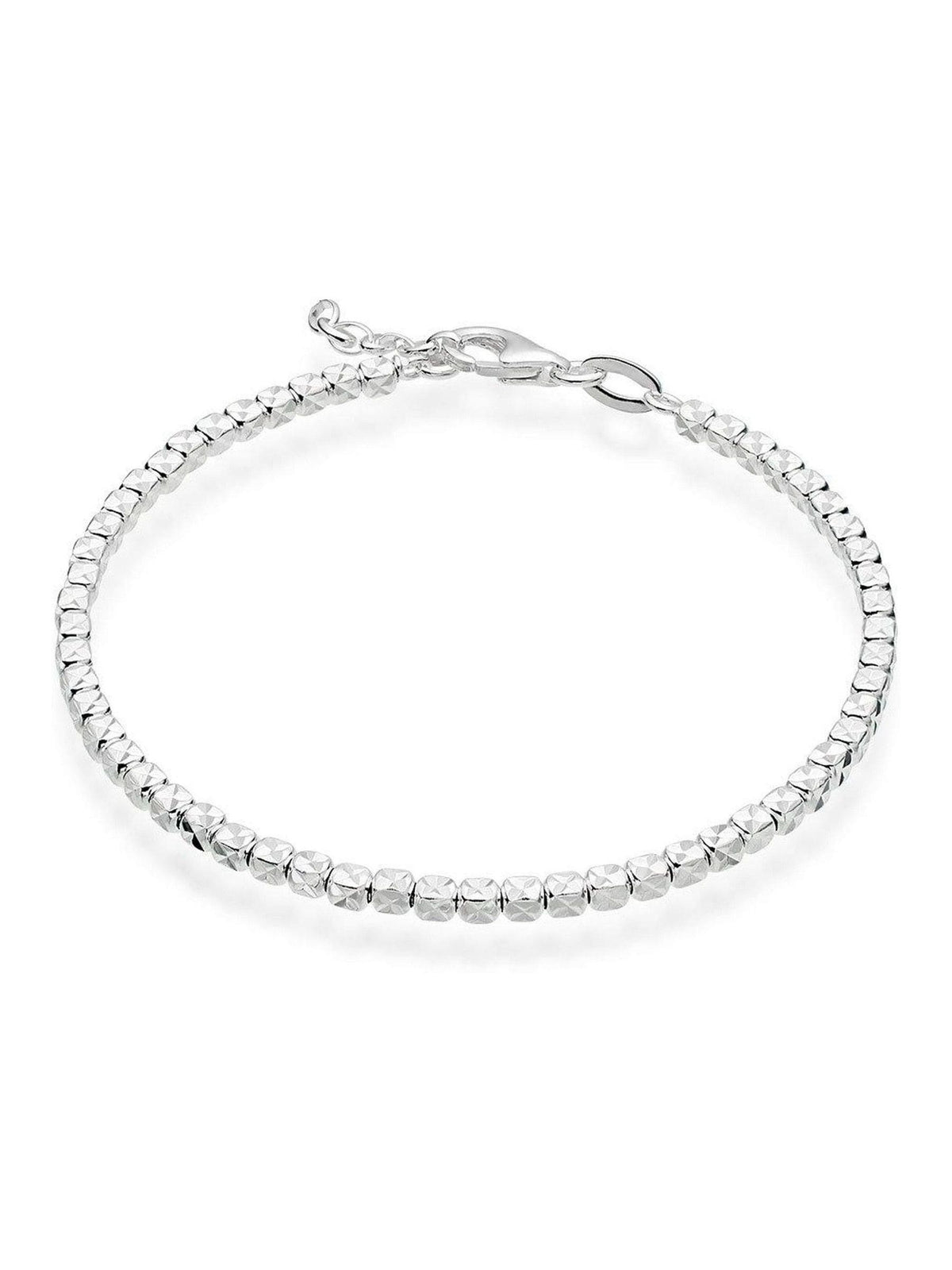 Sterling Silver Cube Bracelet with Sparkle Cut Finish and Lobster Clasp, 19cm