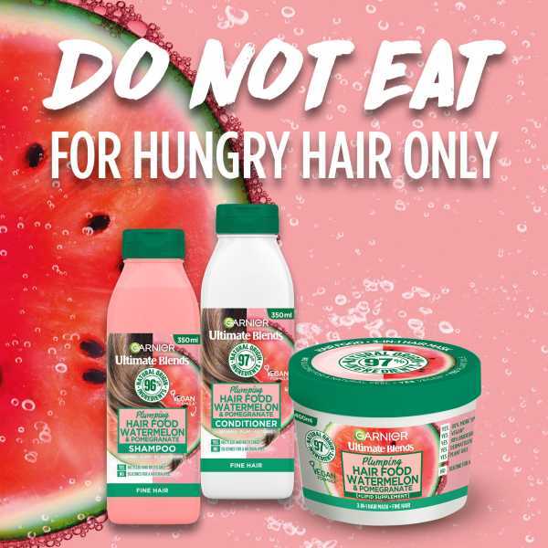 Garnier Ultimate Blends Watermelon Hair Mask 390ml treatment bottle, UK version