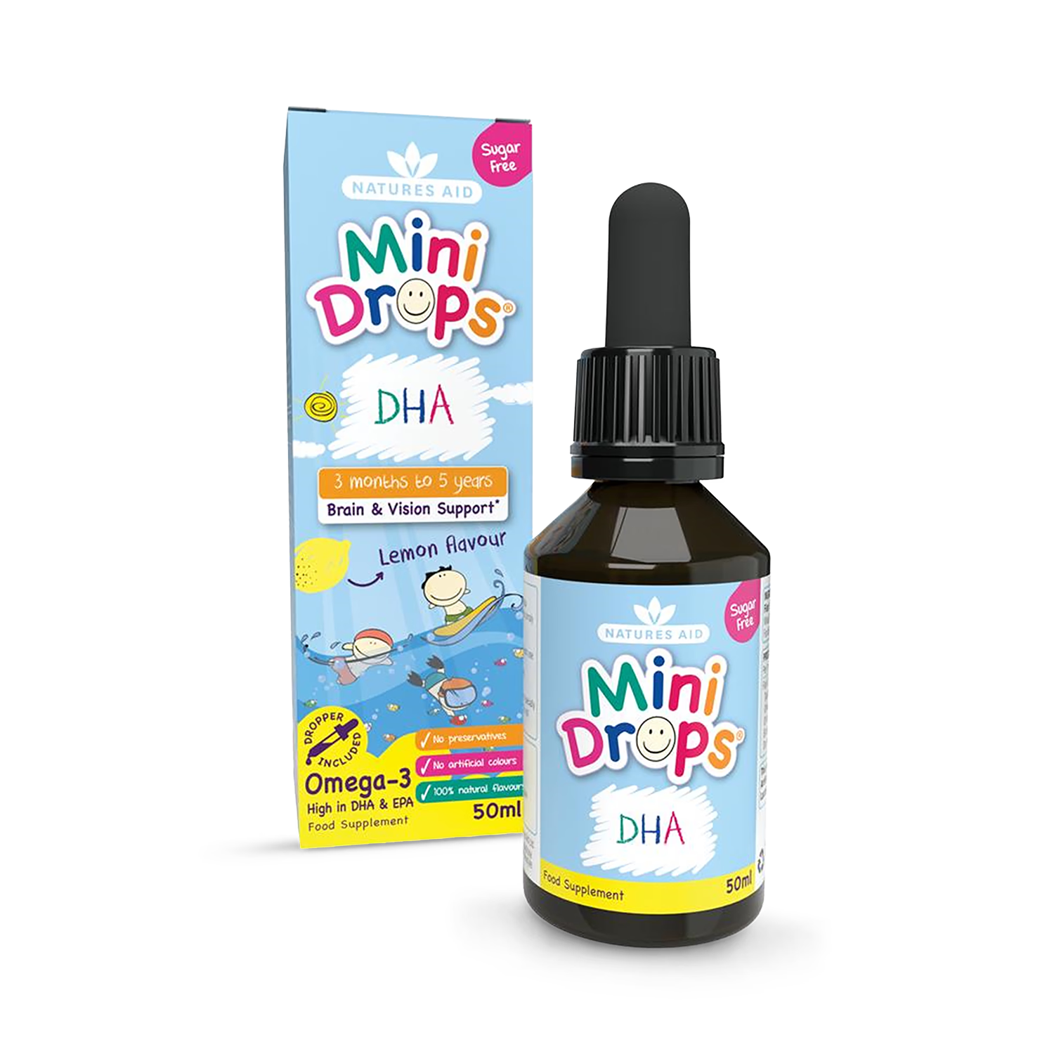 Nature's Aid DHA drops lemon supplement 50ml, imported from the UK