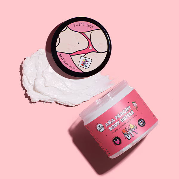 Mallows Beauty Peach Body Butter AHA 180g, imported from the UK