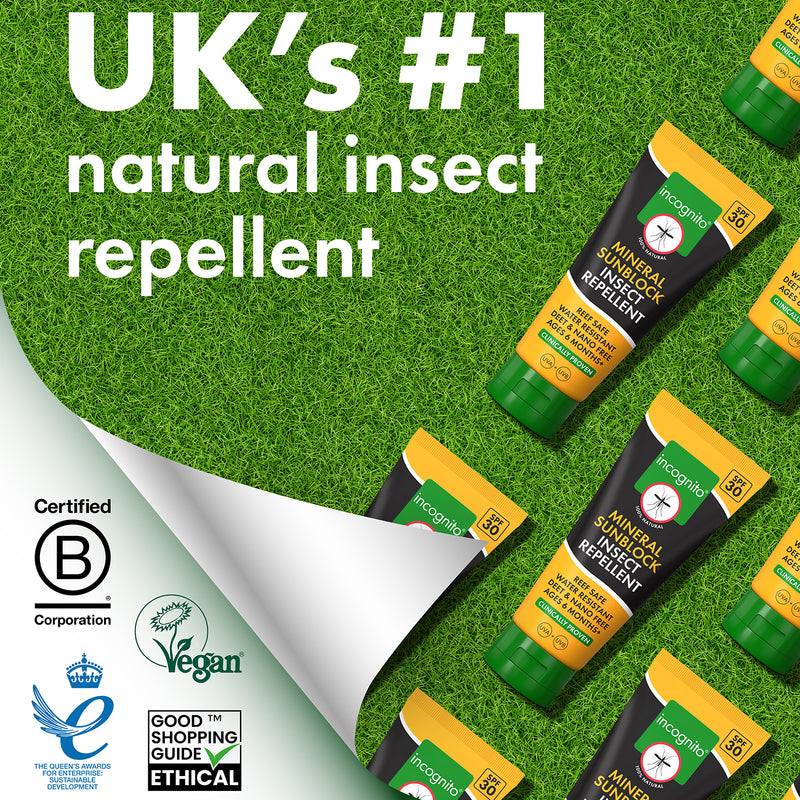 Incognito Mineral Sun Cream Insect Repellent SPF30 100ml, imported from the UK