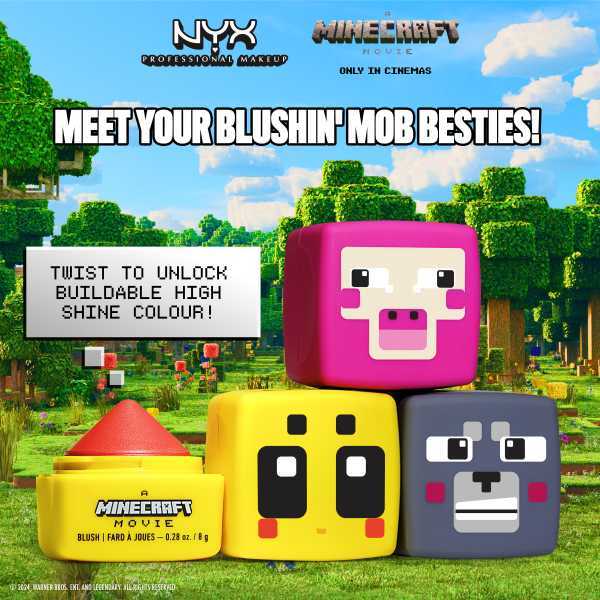NYX Professional Makeup Minecraft Movie cheek balms, imported from the UK