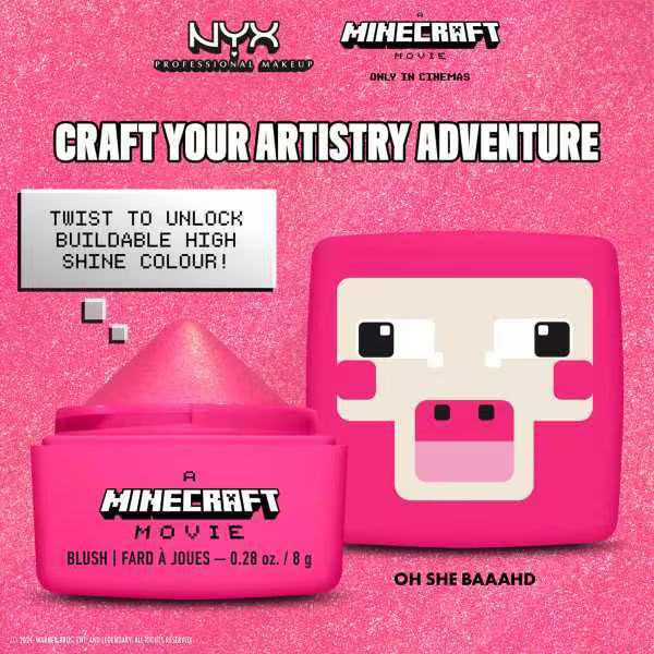 NYX Professional Makeup Minecraft Movie cheek balms, imported from the UK