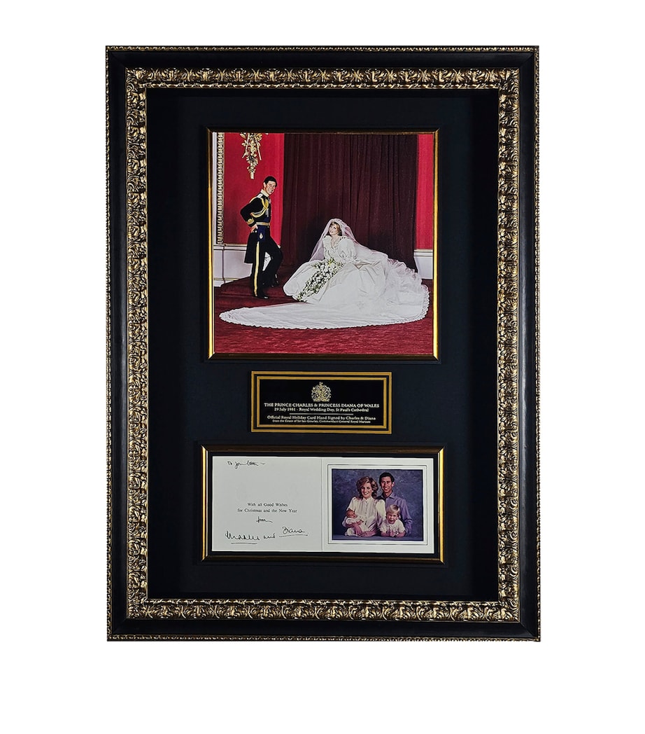 Leipzig Galleries Prince Charles and Princess Diana Signed Holiday Card Framed Display, UK version