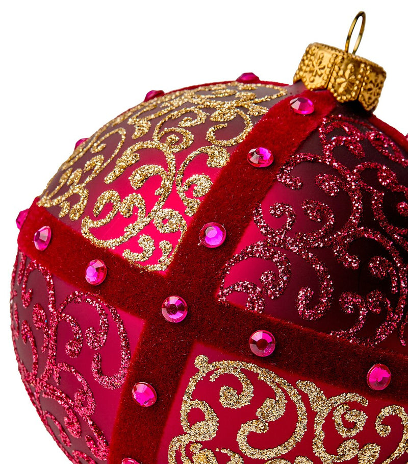 Glass-Blown Hand-Painted Christmas Bauble with Lace Trims