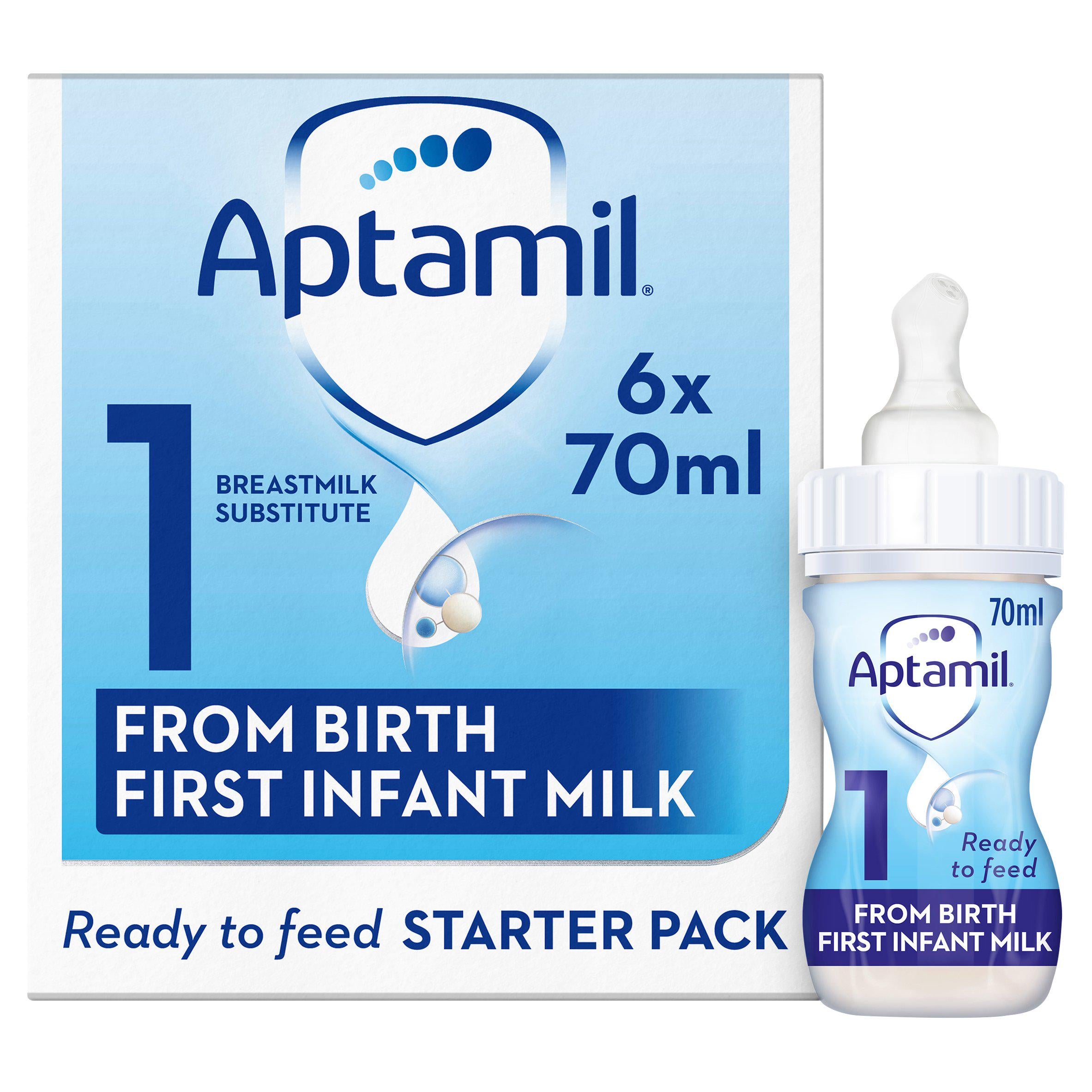 Aptamil 1 First Infant Baby Milk Formula Liquid Starter Pack From Birth Ready To Feed 6x70ml - McGrocer