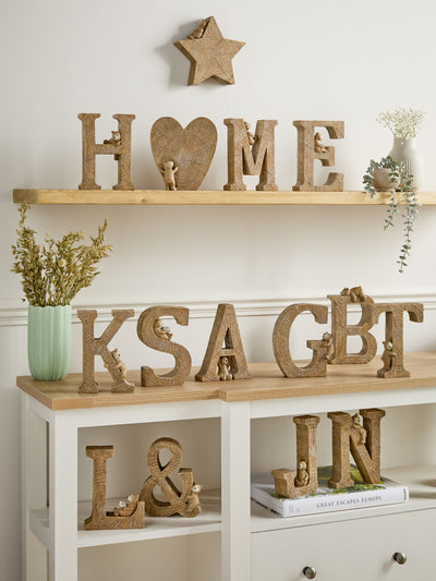Bertie Bear Monogram Ornaments Natural Wood Effect Home Decor 16cm