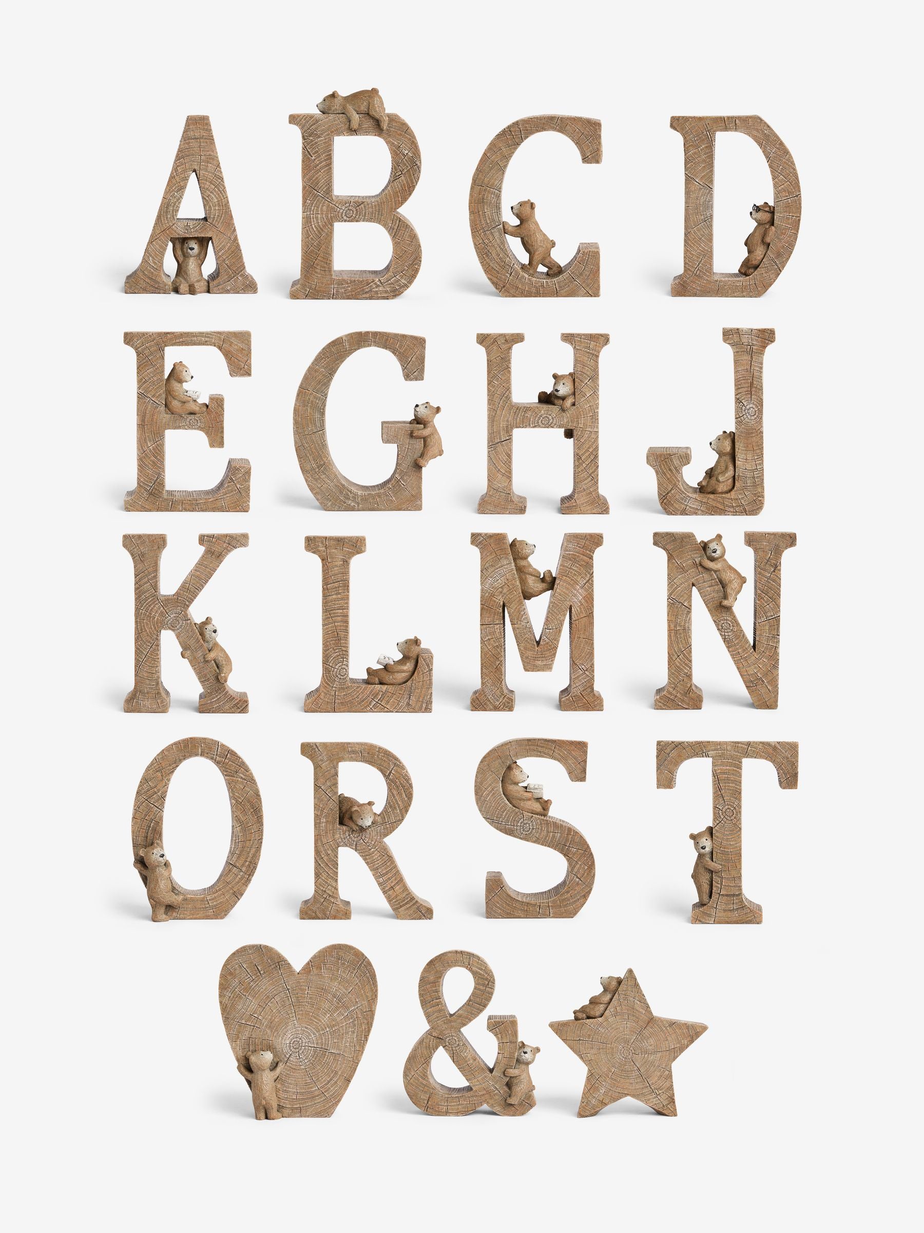 Bertie Bear monogram ornament wood effect 16cm, imported from the UK
