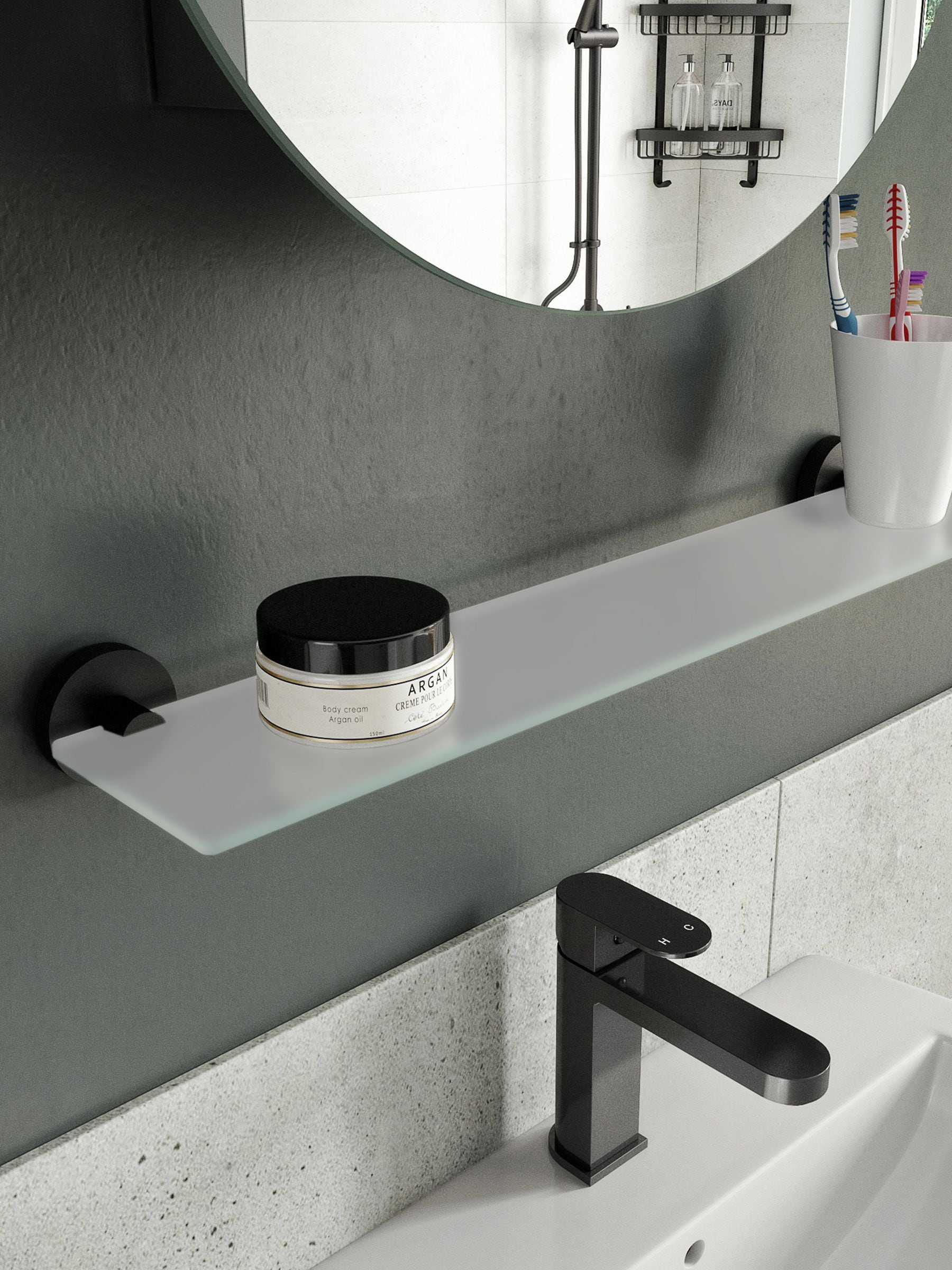 CROYDEX Epsom Black glass shelf 63.5cm wide - British product