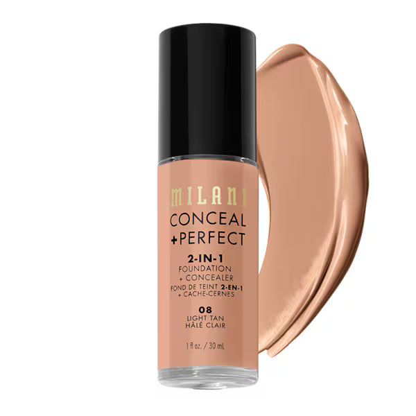 Milani Conceal Plus Perfect Foundation Light Tan 30ml, imported from the UK