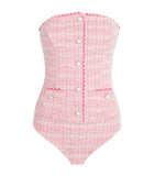 Strapless Ombré Pink Swimsuit with Scallop Trims and Pockets