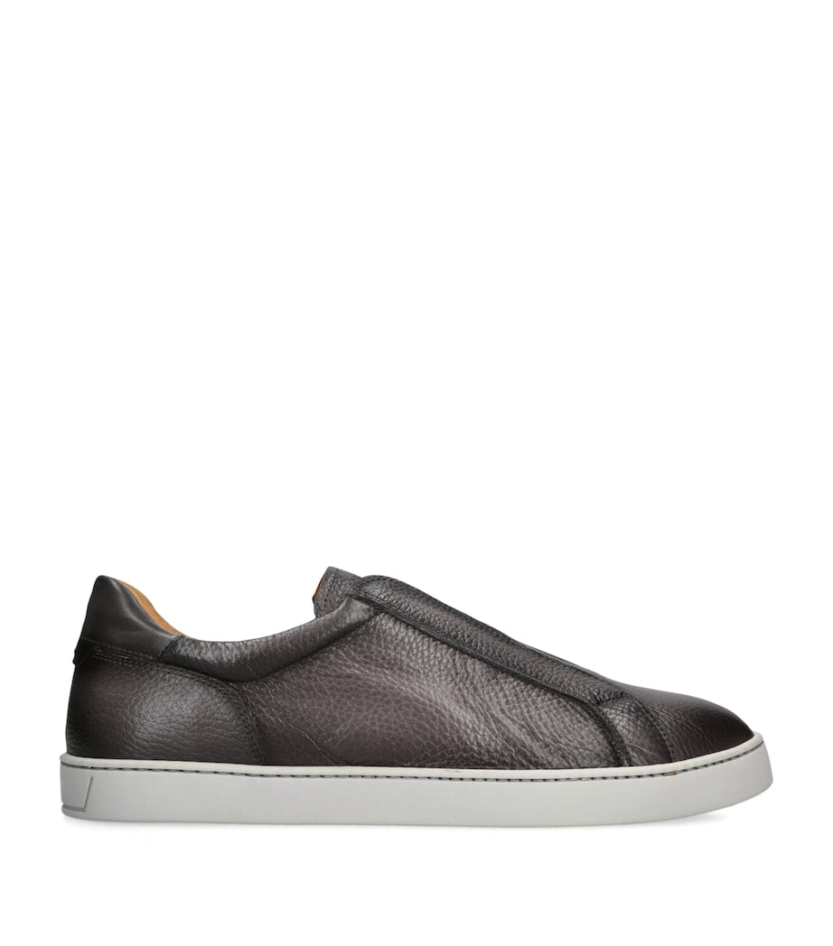Laceless Leather Slip-On Sneakers with Rubber Sole