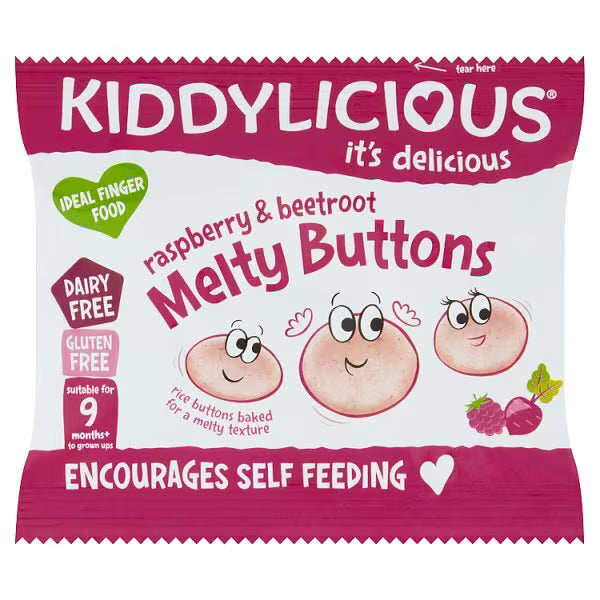 Kiddylicious melty buttons raspberry beetroot, imported from the UK