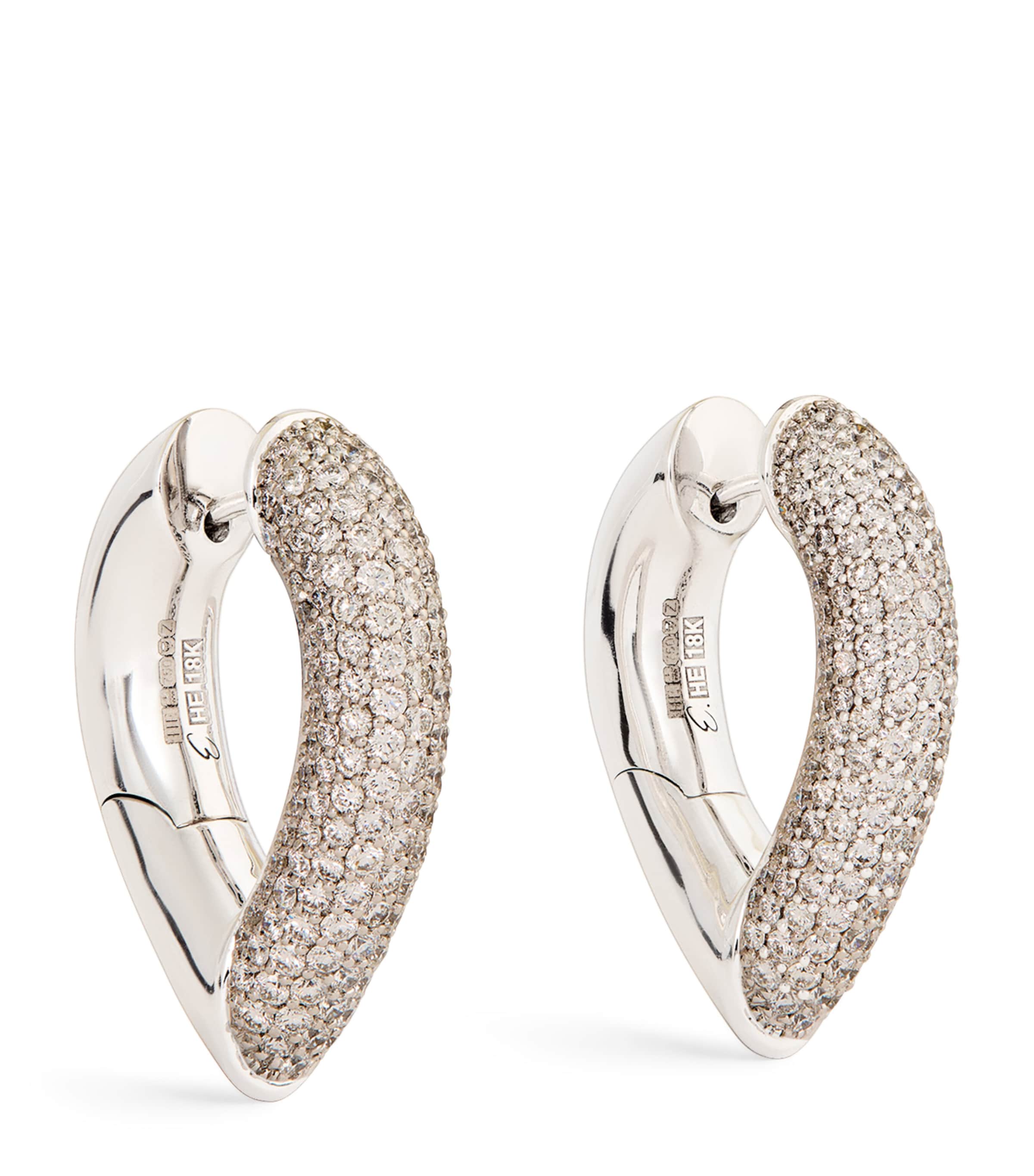 Engelbert Big White Gold and Diamond Drop Link Earrings