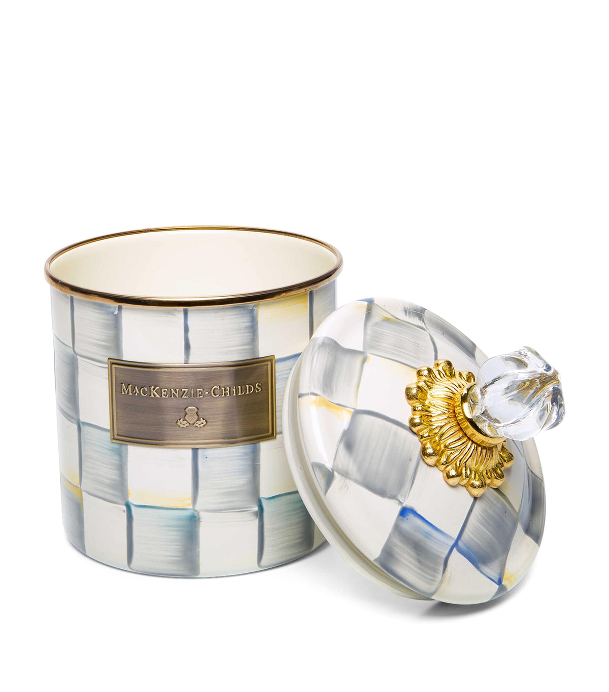 MacKenzie-Childs Sterling Check canister 19cm, imported from the UK