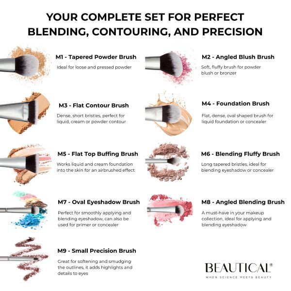 Beautical Metal Glam Brush Set 9 piece - British product