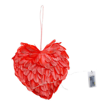 Livingandhome Red Feather Heart Hanging Ornament with LED Lights 25cm