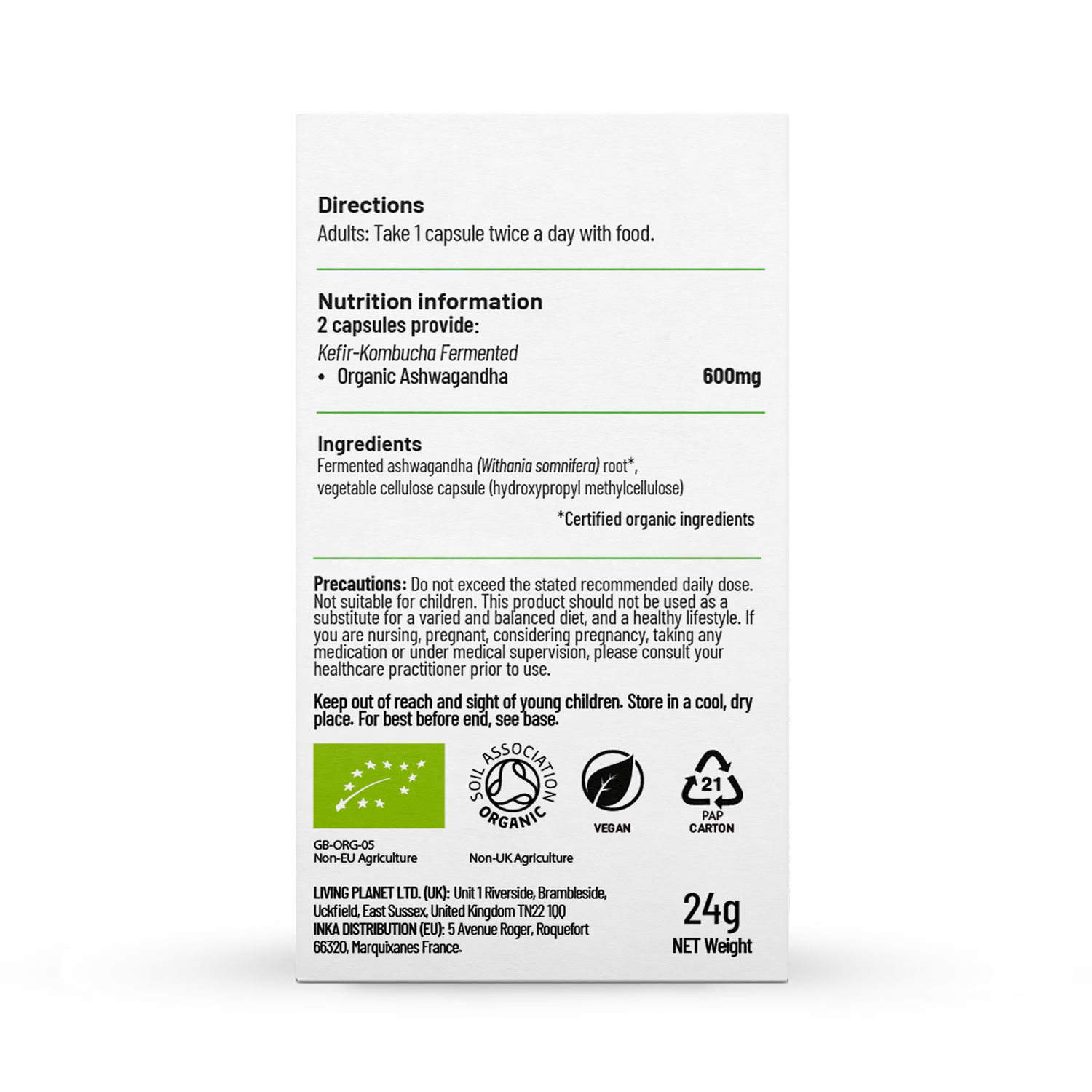 Living Nutrition Organic Fermented Ashwagandha 60 Capsules