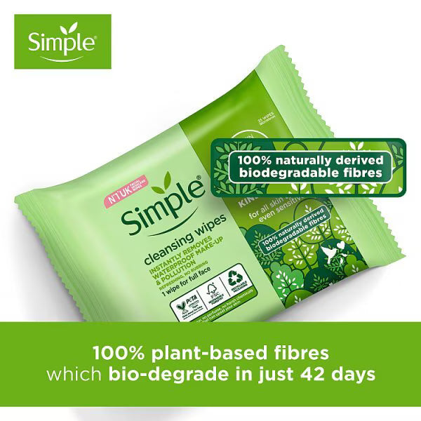 Simple biodegradable cleansing wipes 25 wipes (British brand)