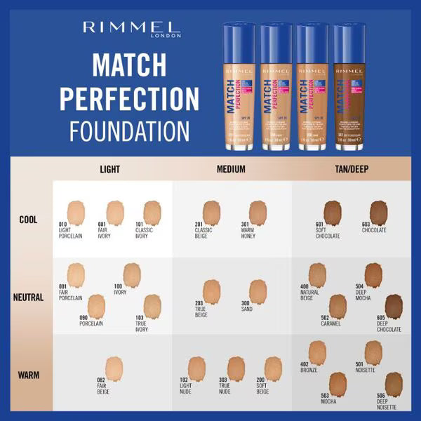 Rimmel London Match Perfection Foundation Classic Beige, imported from the UK