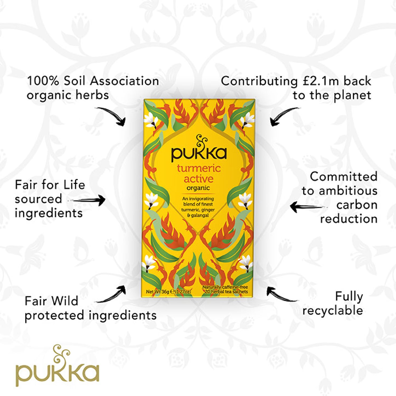 Pukka Organic Turmeric Ginger Tea 20 Bags, imported from the UK
