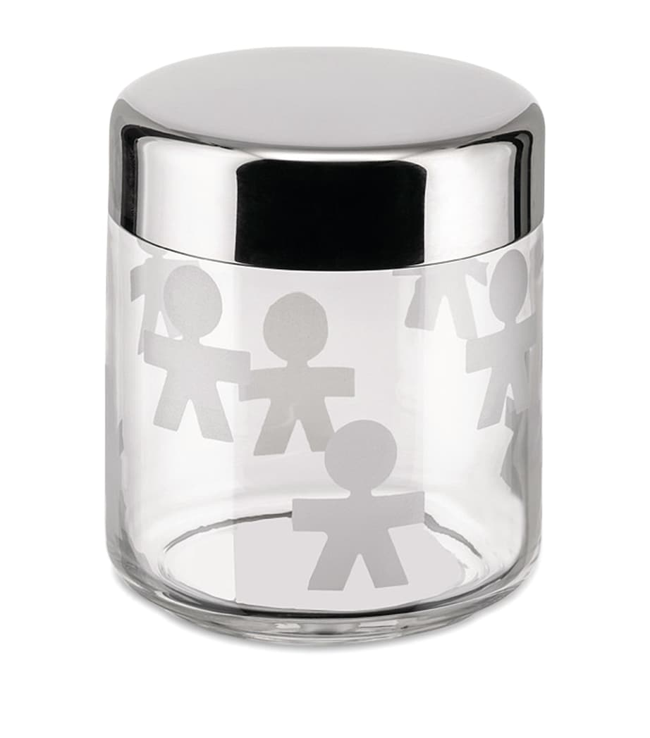 Alessi decorative jar with standing men figures, 12.5cm - British product