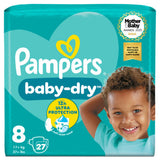 Pampers Baby-Dry Size 8 nappies 27 pack for 17kg+ babies, imported from the UK