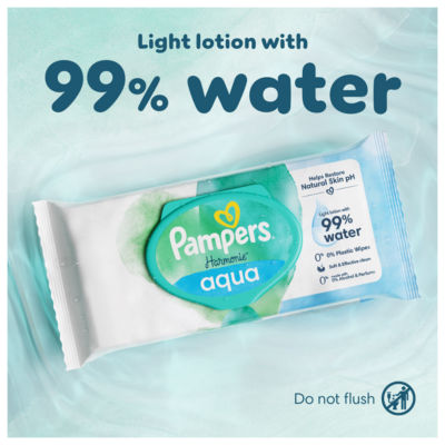 Pampers Harmonie Aqua Plastic-Free Baby Wipes 48 wipes, imported from the UK