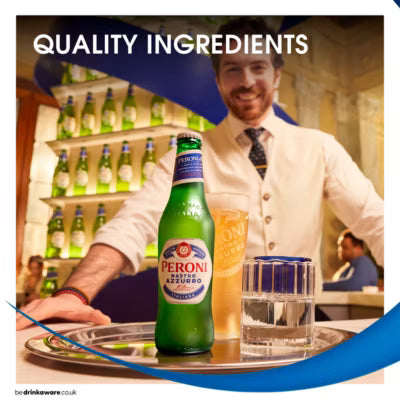 Peroni Nastro Azzurro Lager Beer 18 x 330ml Bottles, imported from the UK