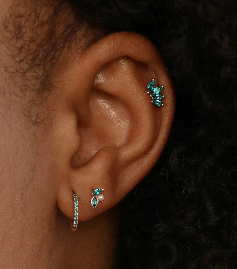 Astrid & Miyu Emerald and Mother-of-Pearl Stud Earring - British product
