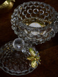 Clear bee glass trinket dish with gold bee lid, 11x10x10cm - British product