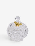 Clear bee glass trinket dish with gold bee lid, 11x10x10cm - British product