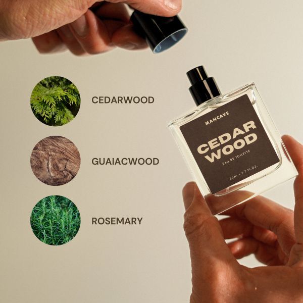 ManCave Cedarwood Eau De Toilette fragrance 50ml, imported from the UK