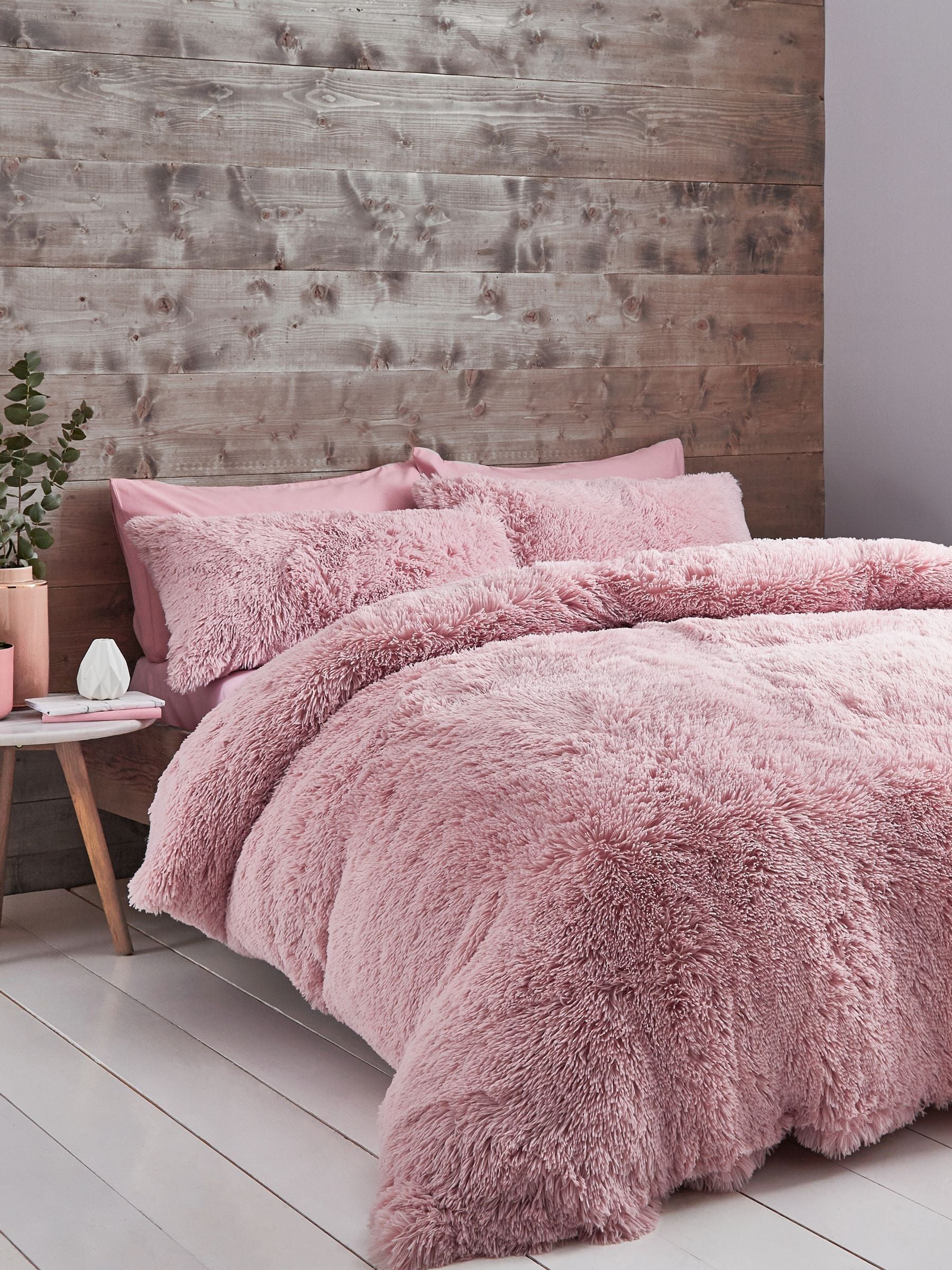 Catherine Lansfield Pink So Soft Cuddly Deep Pile Duvet Cover and Pillowcase Set - British product