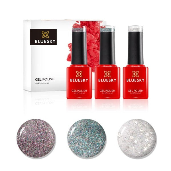Bluesky Mini Trio Glitter Top Coats - British product