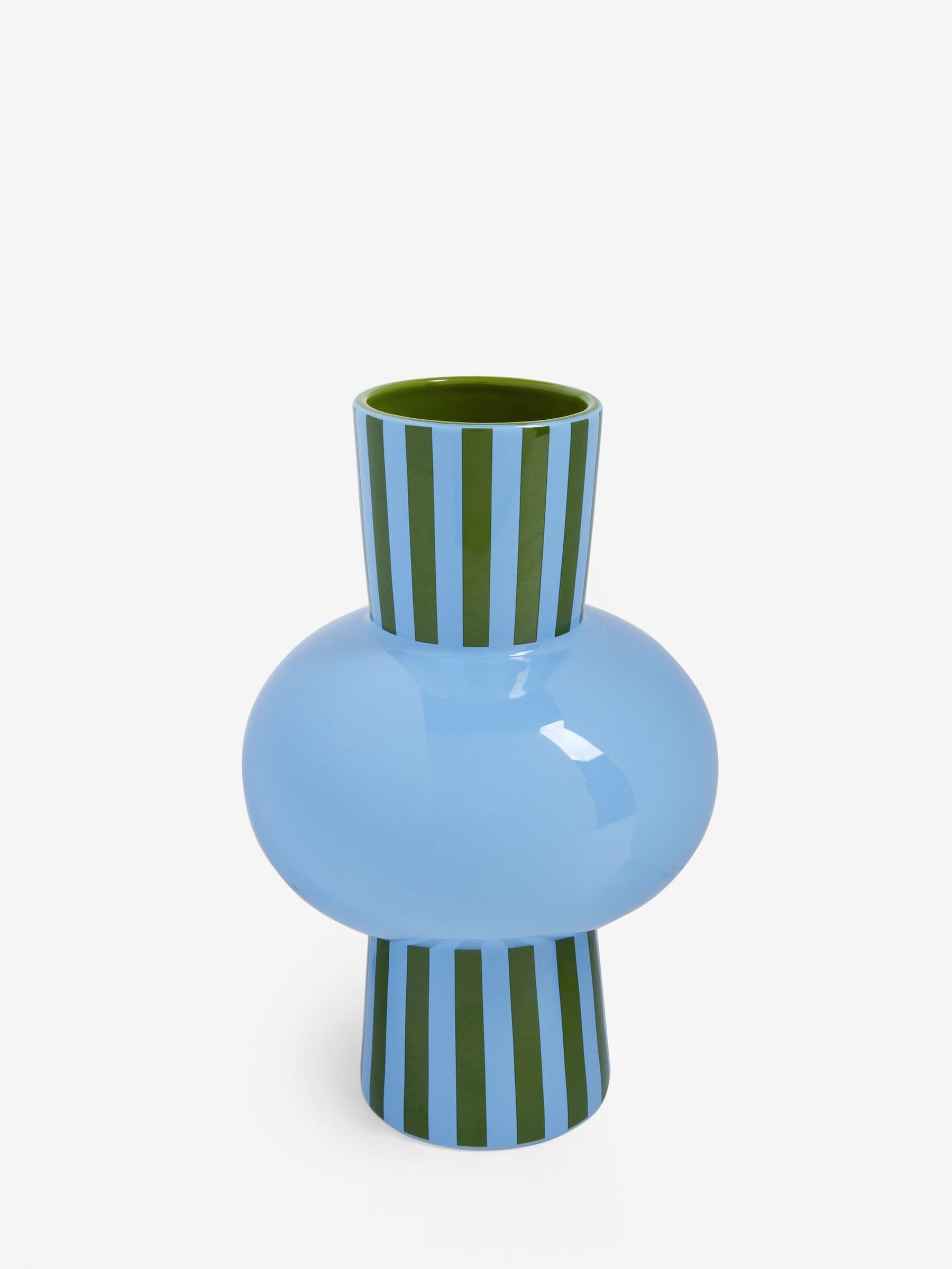 Eleanor Bowmer blue/green stripe ceramic vase 25cm height - British product