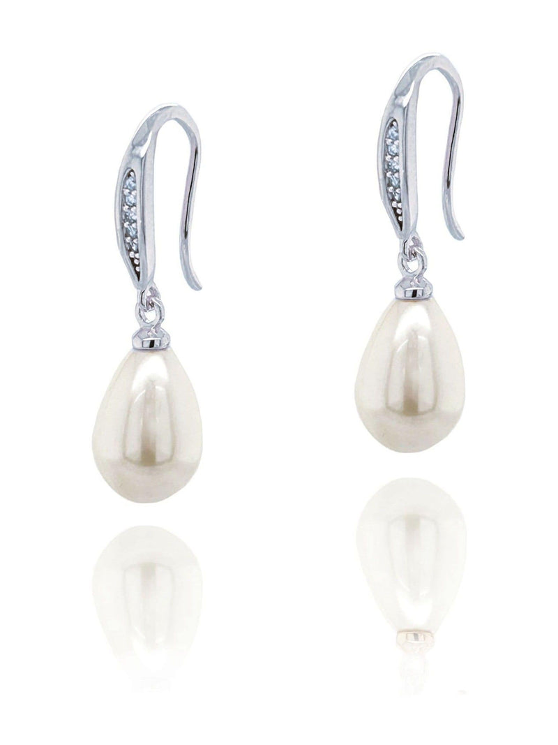 Ivory & Co Silver Salford Crystal and Pearl Drop Earrings 2.8cm drop, UK version