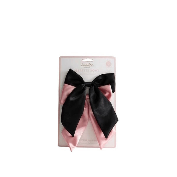 Danielle Creations Large Bow Barette Clips Pink Black - British product