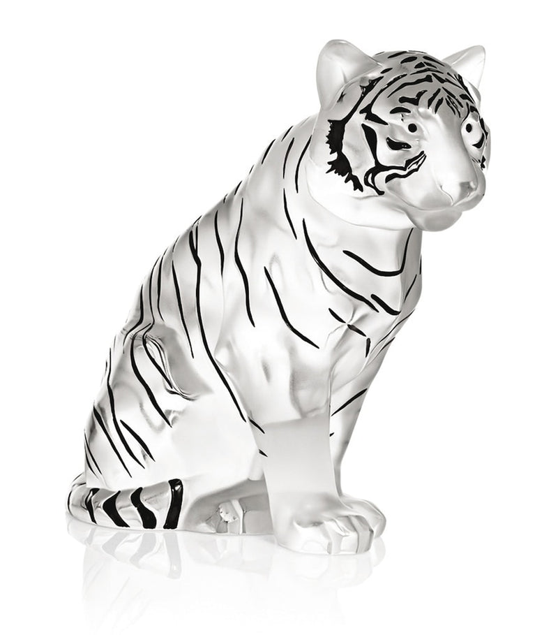 Lalique Sitting Crystal Tiger Sculpture
